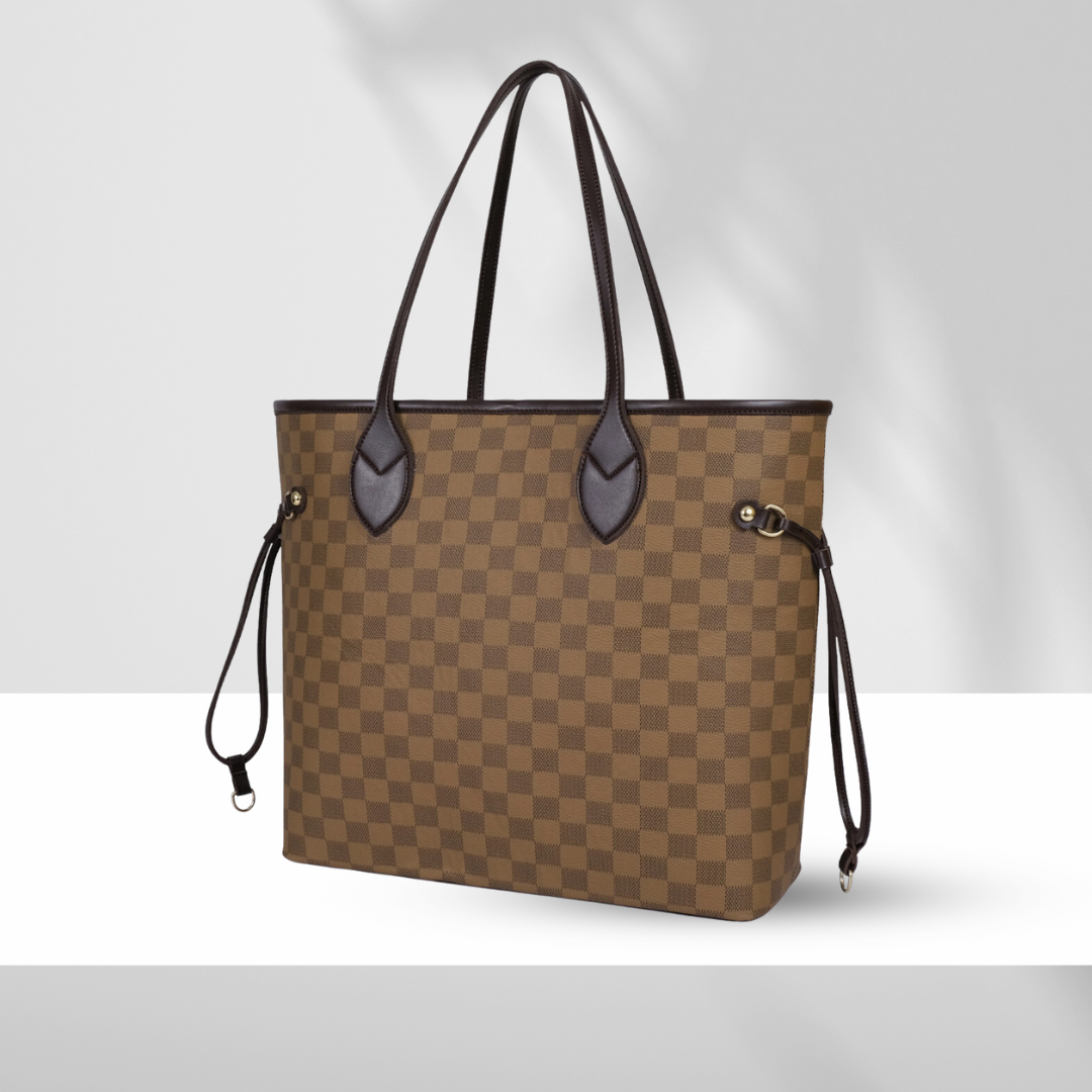 The Ravora Checkered Tote Dark Brown