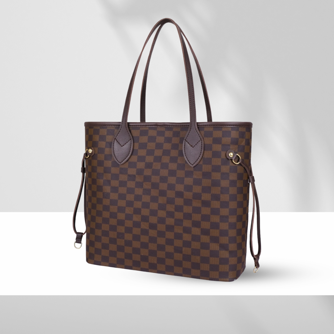 The Ravora Checkered Tote Dark Brown