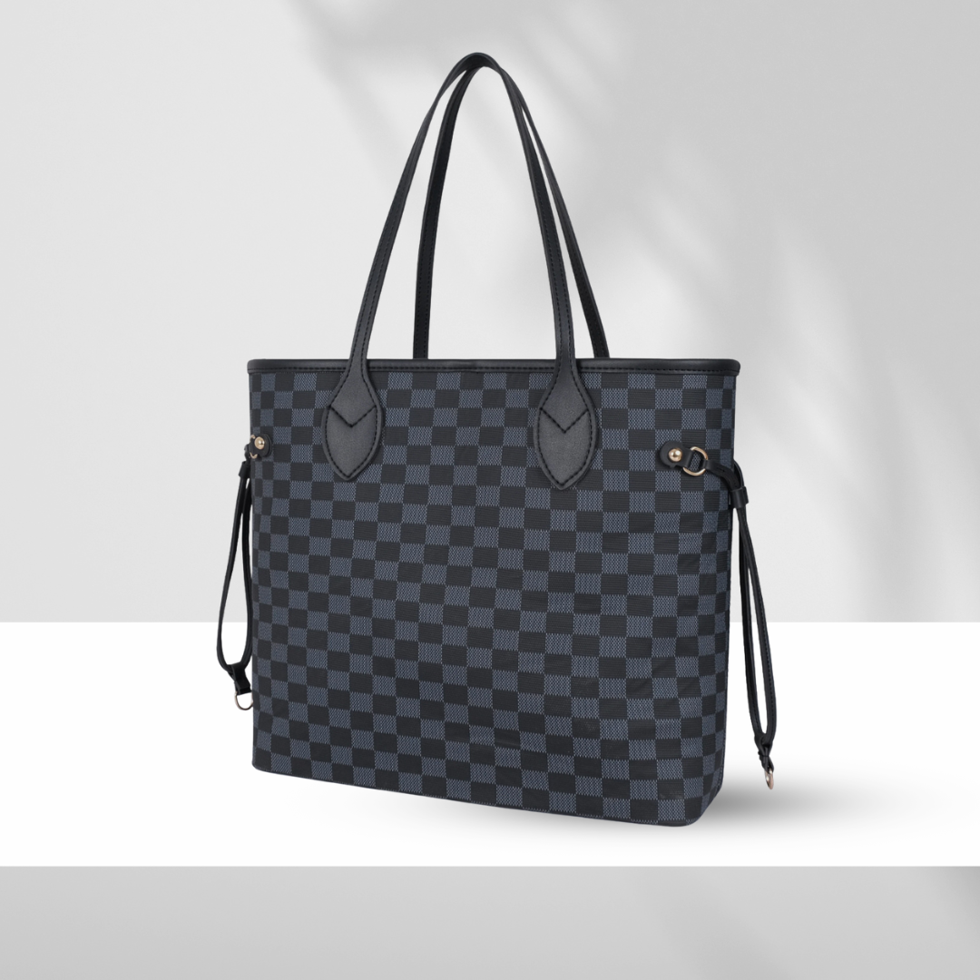 The Ravora Checkered Tote Dark Brown
