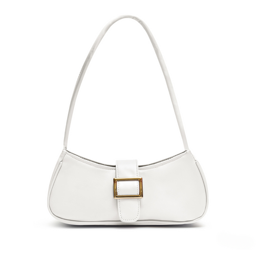 White Ariana shoulder bag made of synthetic leather with gold buckle and magnetic front flap closure