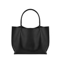 Black faux leather Cedar Tote with magnetic closure and zipper pocket, measuring 16x11x5.5 inches, spacious and stylish handbag.