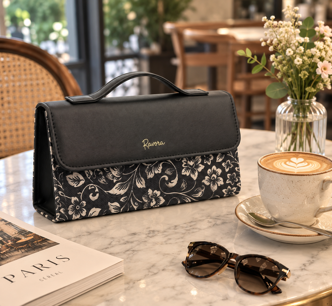 Ravora Black Bloom Clutch