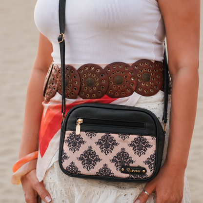 Ravora Pink Damask Crossbody Bag