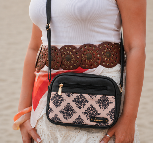 Ravora Pink Damask Crossbody Bag