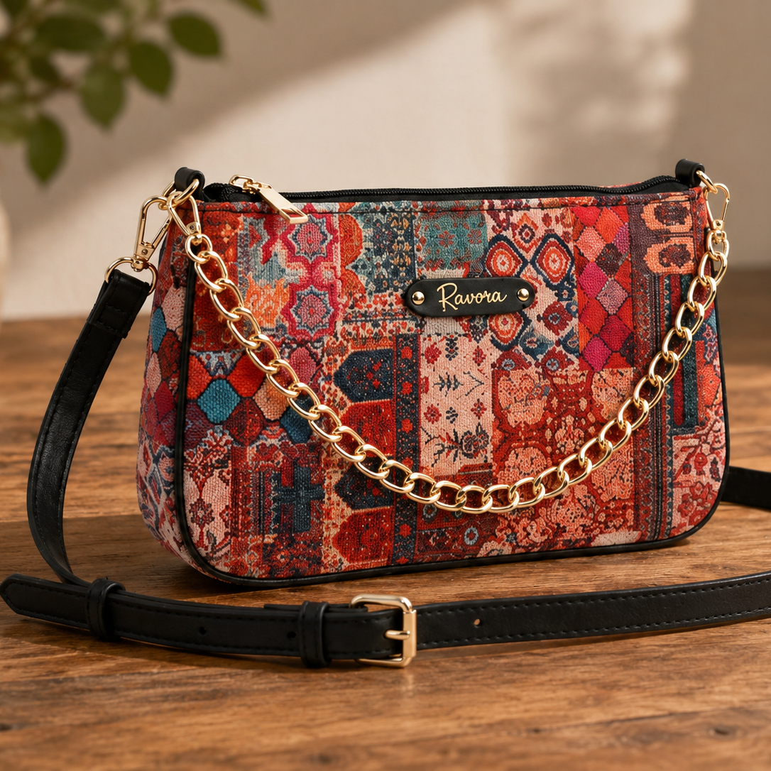 Ravora Red Tapestry Shoulder Bag
