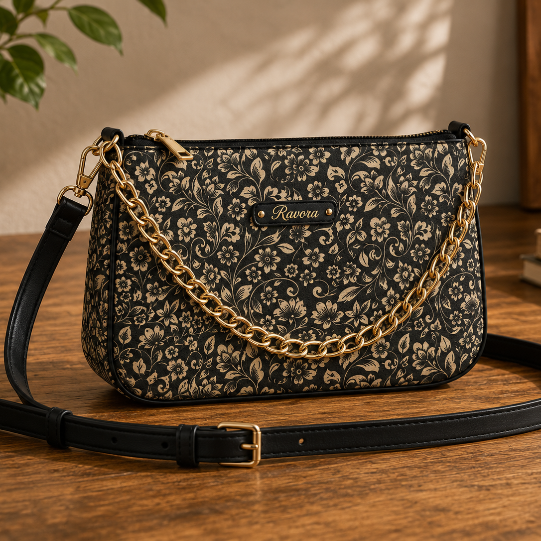 Ravora Black Bloom Shoulder Bag