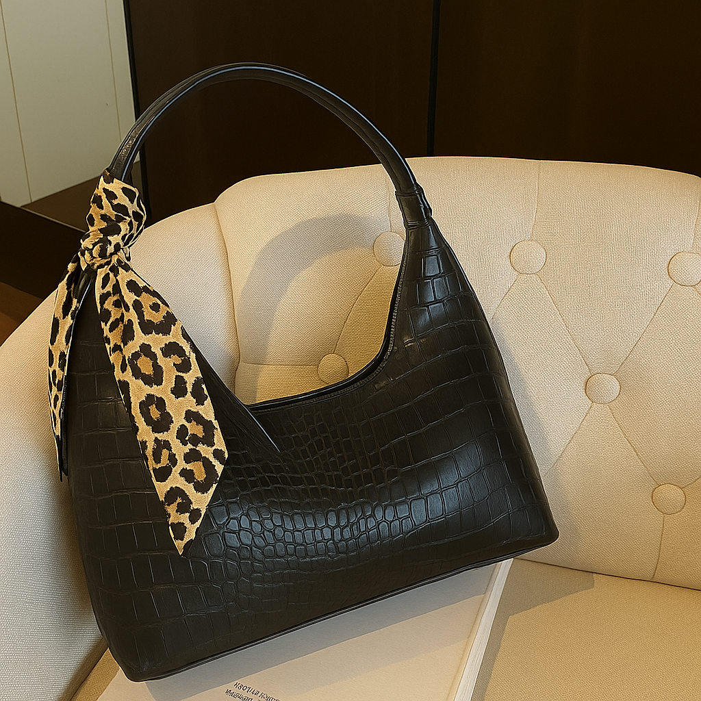 Black crocodile-patterned Lyana Sahara bag
