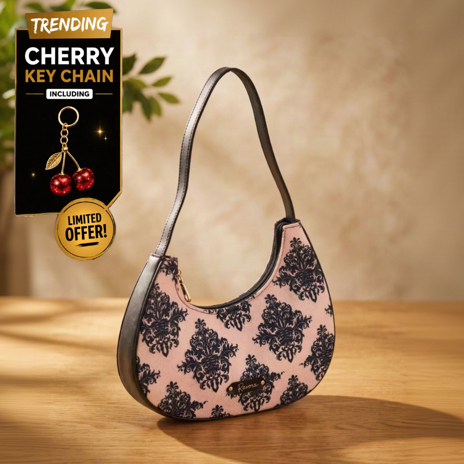 Ravora Pink Damask Crescent Shoulder Bag