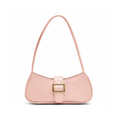Pink shoulder bag with front buckle detail and magnetic flap closure made from premium synthetic leather