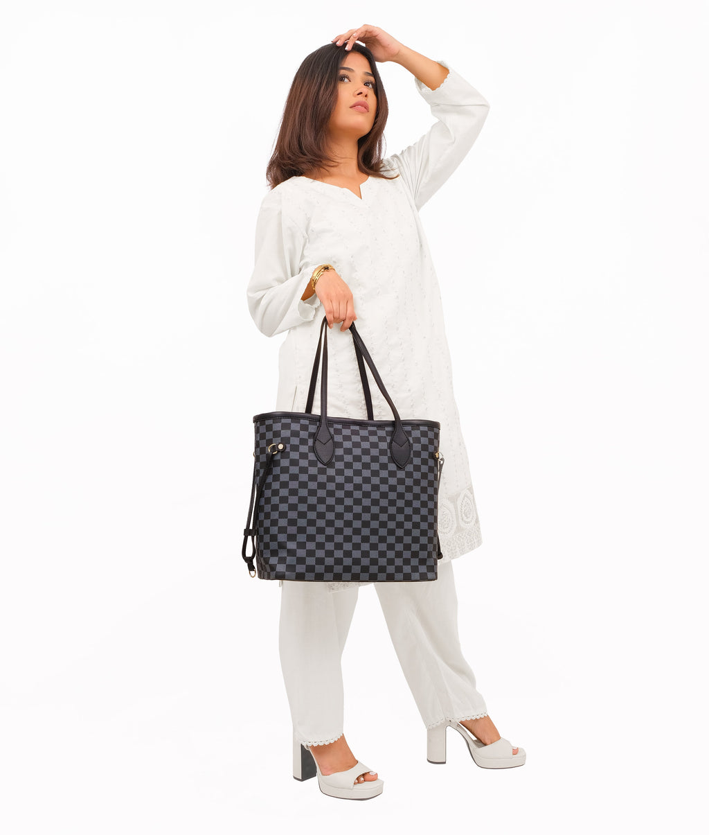 The Ravora Checkered Tote Black