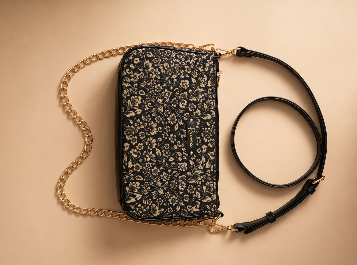 Ravora Black Bloom Shoulder Bag
