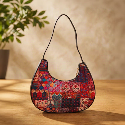 Ravora Red Tapestry Crescent Shoulder Bag