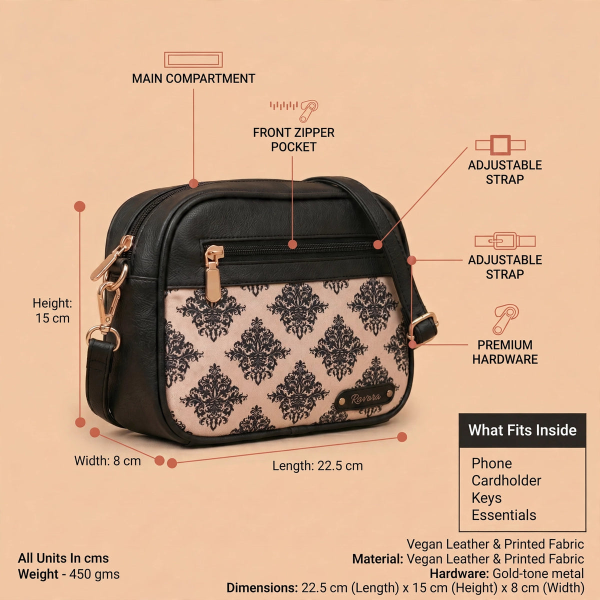 Ravora Pink Damask Crossbody Bag