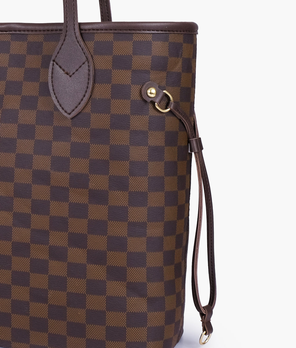 The Ravora Checkered Tote Dark Brown