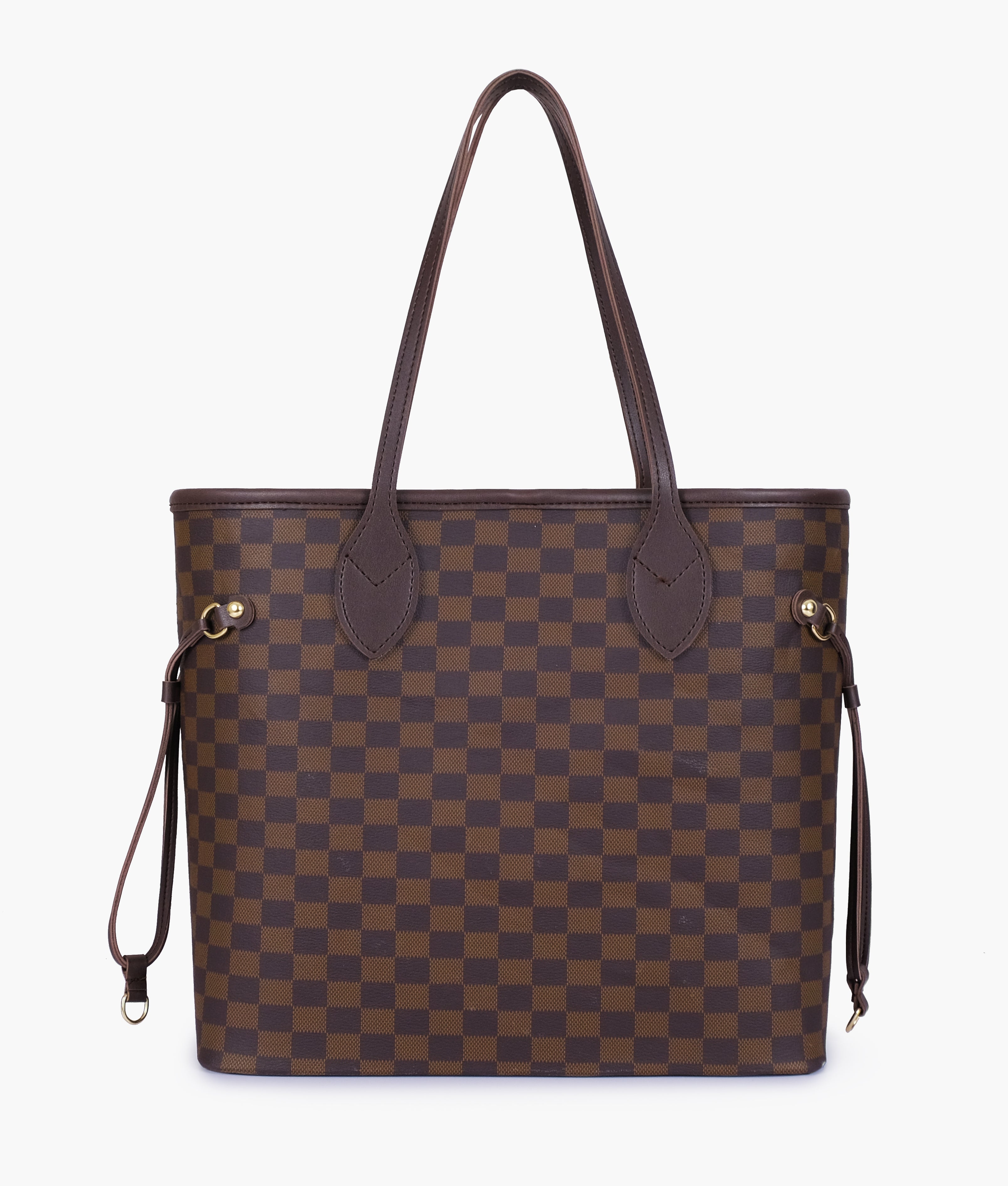 The Ravora Checkered Tote Dark Brown