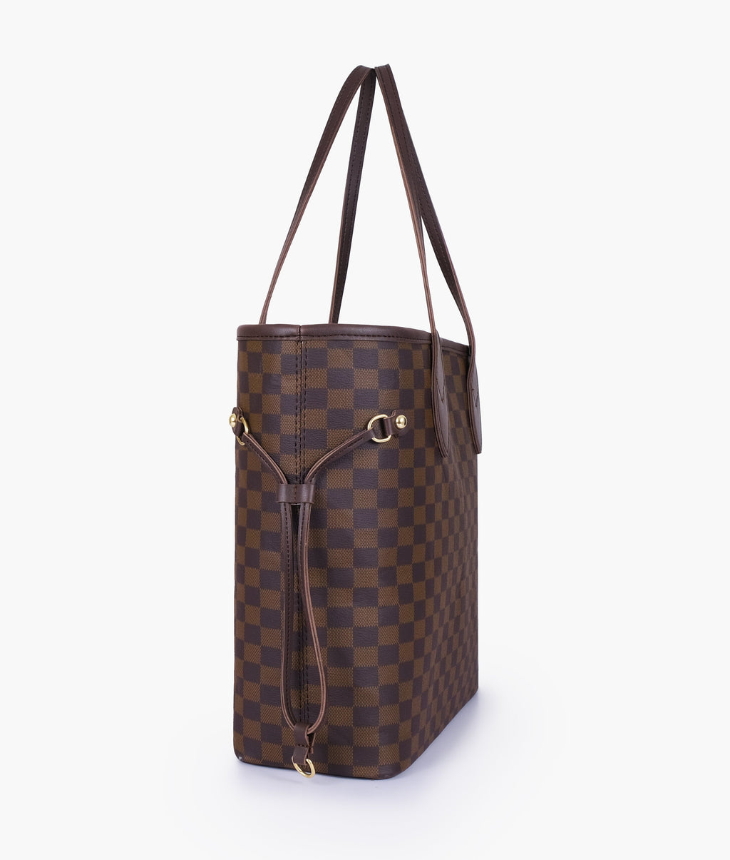 The Ravora Checkered Tote Dark Brown