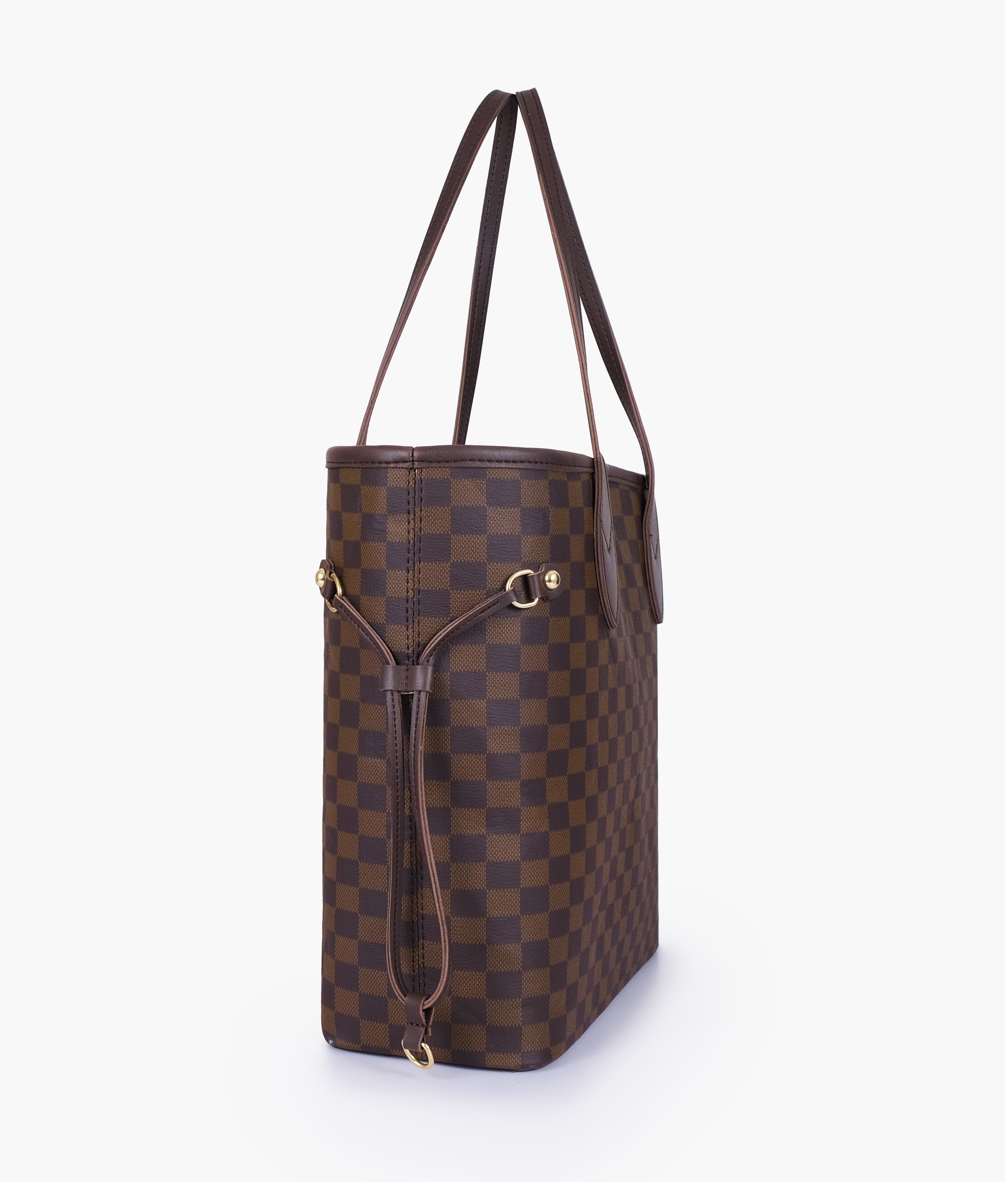 The Ravora Checkered Tote Dark Brown