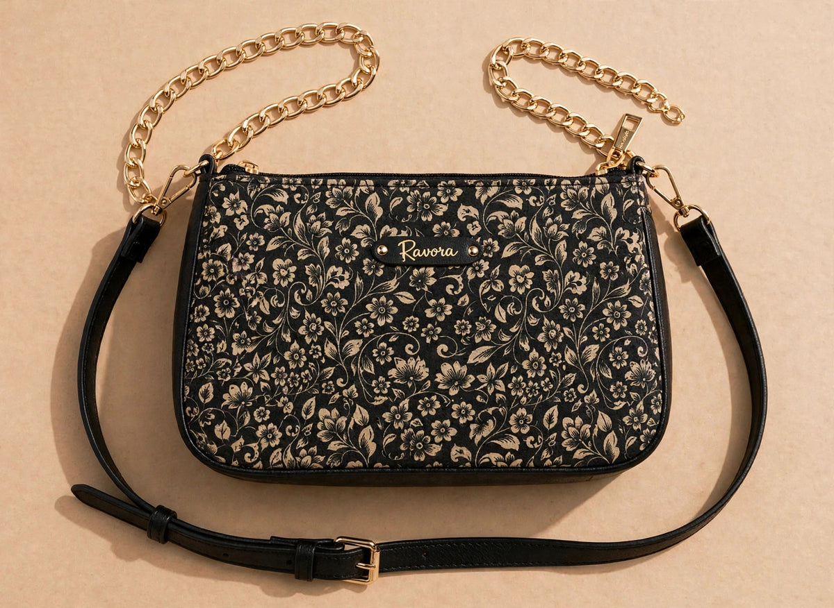 Ravora Black Bloom Shoulder Bag