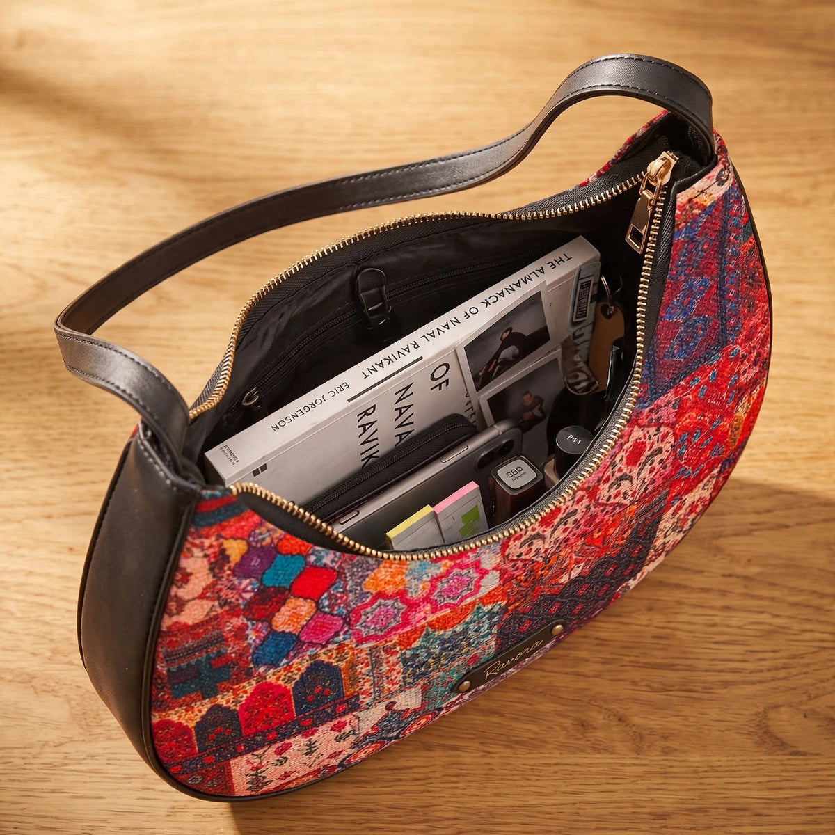 Ravora Red Tapestry Crescent Shoulder Bag