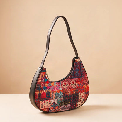 Ravora Red Tapestry Crescent Shoulder Bag