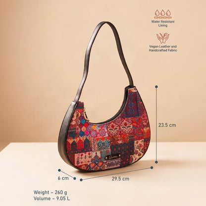 Ravora Red Tapestry Crescent Shoulder Bag