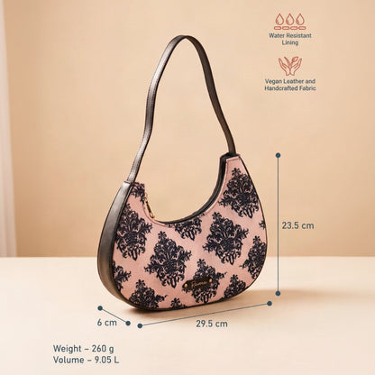 Ravora Pink Damask Crescent Shoulder Bag