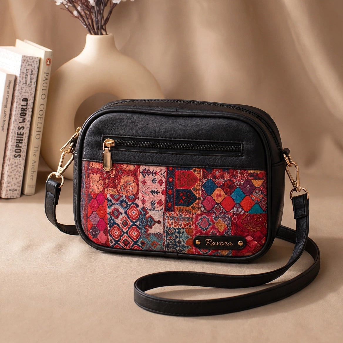 Ravora Red Tapestry Crossbody Bag
